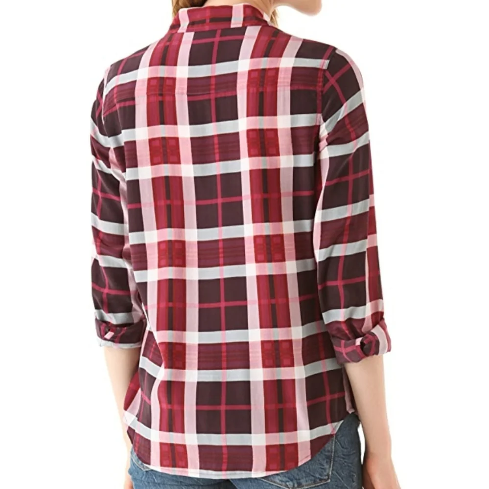 EQUIPMENT Pink Purple Plaid Silk Brett Shirt - S - Picture 2 of 6